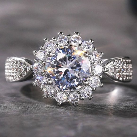💥925 SILVER MOISSANITE SUN FLOWER WEDDING/ENGAGEMENT RING WOMEN, K754 - Picture 1 of 8